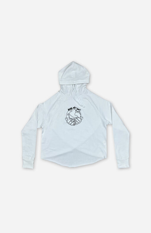 Cropped Globe Hands Hoodie - Weiß